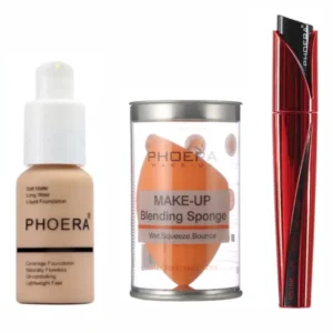 PHOERA Soft Matte Foundation, 9D Mascara & Makeup Blender Sponge Trio